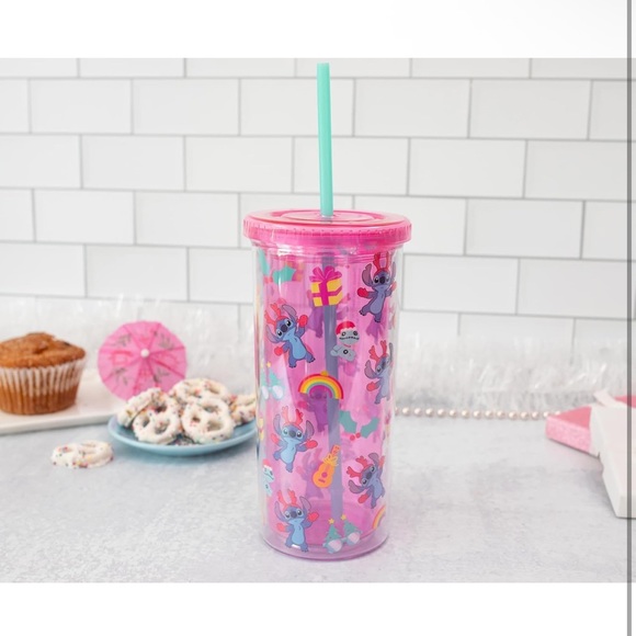 Disney Pink Stitch Holiday Tumbler with Straw - Picture 2 of 7